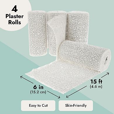 4 Pack Plaster Cloth Rolls For Belly Casting, Crafts (6 In X 15 Ft)