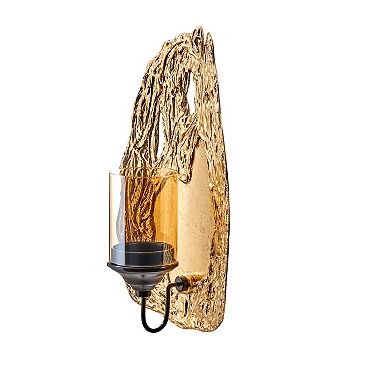 Vivien 14" Abstract Gold Wall Candle Sconce With Glass Hurricane