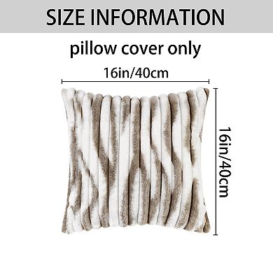 Set Of 2 Fashion Gradient Striped Throw Pillow Covers Soft Faux Fur Plush Pillowcases 16"x16"