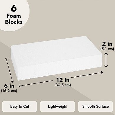 6 Pack Rectangle Craft Foam Block For Diy Floral Arrangements, 12 X 6 X 2 In