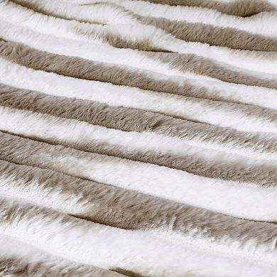 Set Of 2 Fashion Gradient Striped Throw Pillow Covers Soft Faux Fur Plush Pillowcases 18"x18"