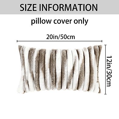 Set Of 2 Fashion Gradient Striped Throw Pillow Covers Soft Faux Fur Plush Pillowcases 12"x20"