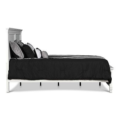 Umi Full Size Bed, Classic Panel Design With Molded Details, White Wood