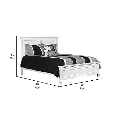 Umi Full Size Bed, Classic Panel Design With Molded Details, White Wood