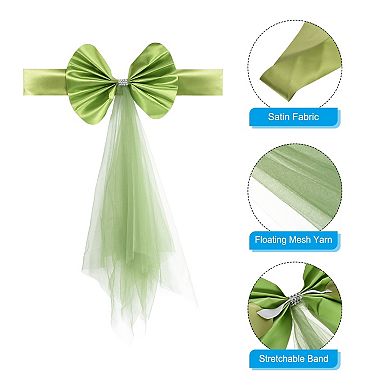 Stretch Satin Chair Sashes Bows Chair Bands Decoration Mesh Yarn Floating Tied 12pcs