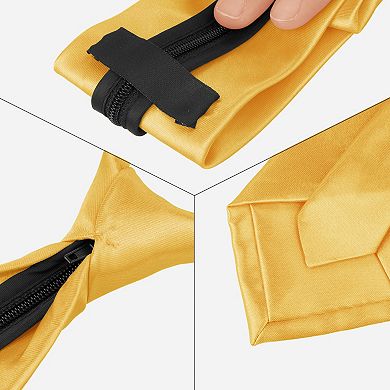 Solid Color Tie, Satin Shine Pretied Knot, Zipper Ties For Men Formal Casual