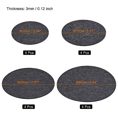 4" 6" 8" 10" Round Plant Coasters Felt Reversible Pad Mat, 16 In 1 Set