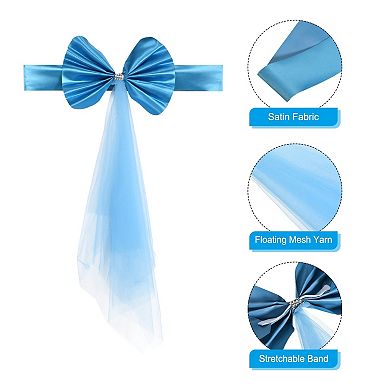 Stretch Satin Chair Sashes Bows Chair Bands Decoration Mesh Yarn Floating Tied 6pcs