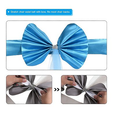 Stretch Satin Chair Sashes Bows Chair Bands Decoration Mesh Yarn Floating Tied 6pcs