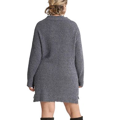 Fashnzfab High Cowl Neck Bouclé Long Sleeve Sweater Dress