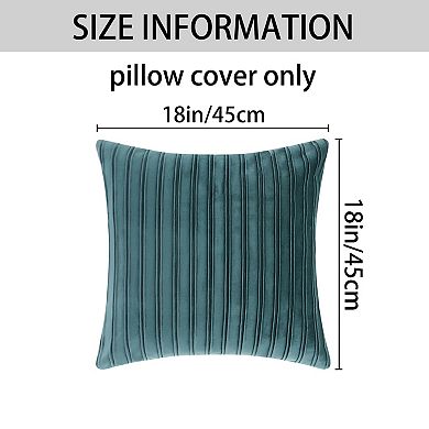 2 Pcs Thick Velvet Striped Pillow Covers Pleated Front Cushion Covers For Office And Home 18"x18"