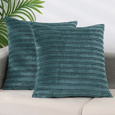 2 Pcs Thick Velvet Striped Pillow Covers Pleated Front Cushion Covers For Office And Home 18"x18"