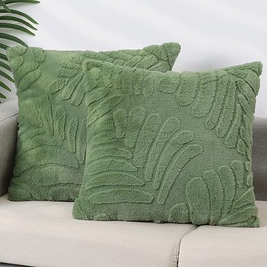 1pc Basho Leaf Pattern Cushion Covers Solid Fluffy Plush Pillowcase