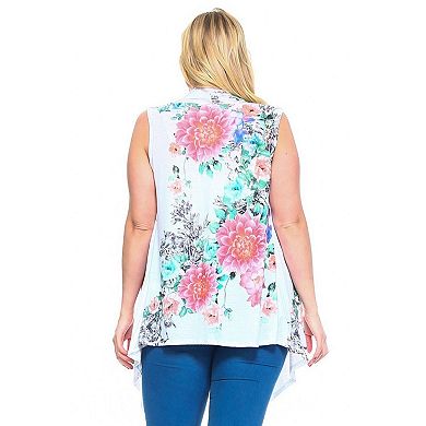 Floral Print, Open Front Vest With An Asymmetric Hem