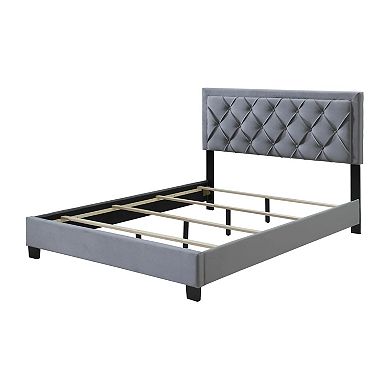 Mars King Size Platform Bed, Tufted Fabric Upholstered Headboard, Gray