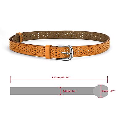 Hollow Floral Retro Vintage Faux Leather Belt With Buckle For Women