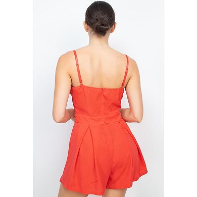 Fashnzfab Cinched Zip Sweetheart Pleated Romper