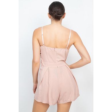 Fashnzfab Cinched Zip Sweetheart Pleated Romper