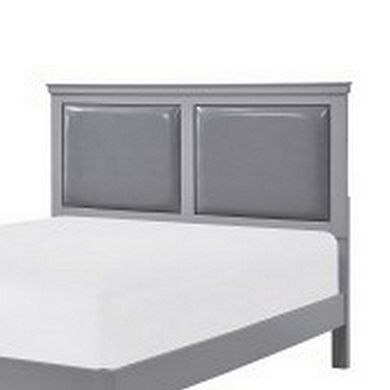 Brite Queen Size Bed, Gray Faux Leather Upholstered Headboard, Low Profile