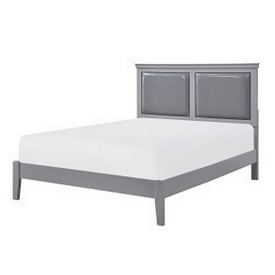 Brite Queen Size Bed, Gray Faux Leather Upholstered Headboard, Low Profile