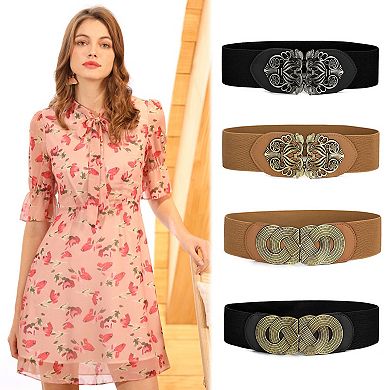 Knot Woven Metal Interlocking Buckle Elastic Waist Cinch Belt Band