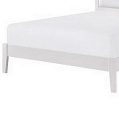 Brite Queen Size Bed, White Faux Leather Upholstered Headboard, Low Profile