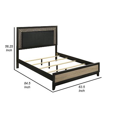 Aki Platform Queen Size Bed, Panel Design, Modern Cut Out Trim, Black Wood