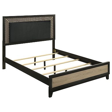 Aki Platform Queen Size Bed, Panel Design, Modern Cut Out Trim, Black Wood