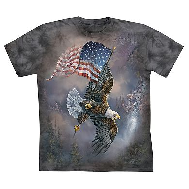 Collections Etc Patriotic American Eagle Flying With Flag Grey T-shirt