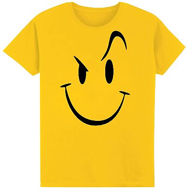 Collections Etc Evil Black Smiley Face Yellow Cotton T-shirt