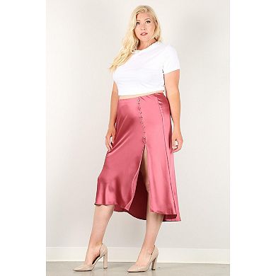 Fashnzfab Solid High-waist Skirt With Button Trim And Side Slit