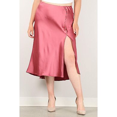 Fashnzfab Solid High-waist Skirt With Button Trim And Side Slit