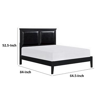 Brite Queen Size Bed, Black Faux Leather Upholstered Headboard, Low Profile