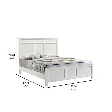 Aver Queen Size Bed, Transitional Carved Panel Design, White Wood Finish