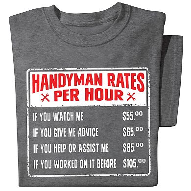 Collections Etc Handyman Rates Per Hour Humorous Graphic Cotton T-shirt