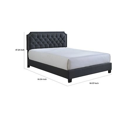 Shiran Queen Size Bed, Tufted Fabric Upholstered Headboard, Wood, Black