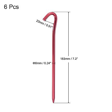 7.2 Inch Aluminum Alloy Heavy Tent Stakes J Hook 6 Pack