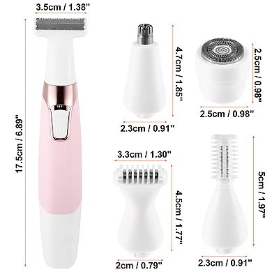 5 In 1 Electric Razor Rechargeable Hair Remover Trimmer Cordless Shaver Pink