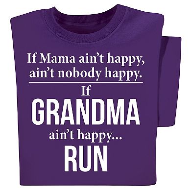 Collections Etc If Grandma Aint Happy Run Funny Graphic Purple T-shirt