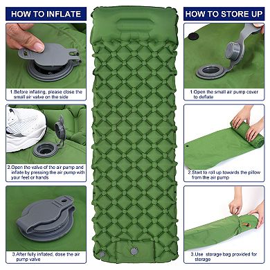 Inflatable Sleeping Pad 76"x24" Ultralight Waterproof Sleeping Mat With Pillow For Camping