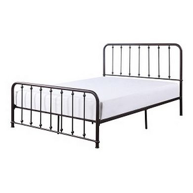 Ken Queen Bed, Vertical Slatted Headboard, Footboard, Dark Bronze Metal