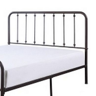 Ken Queen Bed, Vertical Slatted Headboard, Footboard, Dark Bronze Metal