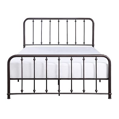 Ken Queen Bed, Vertical Slatted Headboard, Footboard, Dark Bronze Metal