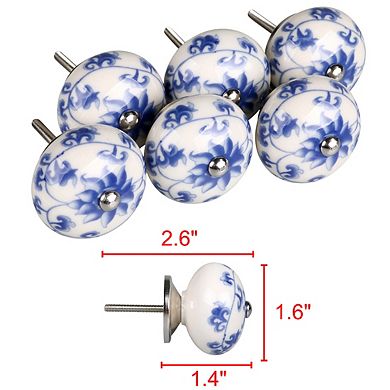 6pcs Flower Pattern Hand Painted Ceramic Door Knobs Drawer Pull Handles
