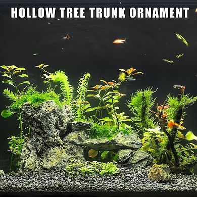 Aquarium Hollow Tree Trunk Ornament Fish Accessories Brown Green Pink Blue Gray 3.74" Length