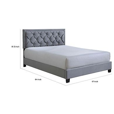 Mars Queen Size Platform Bed, Tufted Fabric Upholstered Headboard, Gray