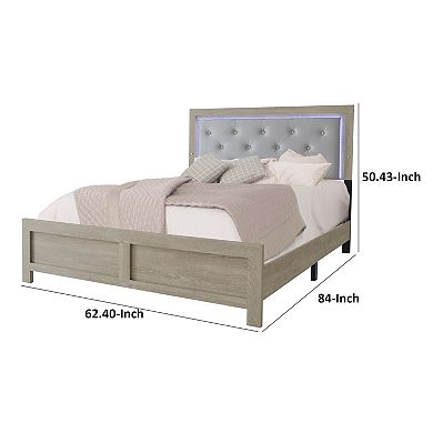 Ancy Queen Size Bed, Tufted And Upholstered Headboard, Light Gray Finish