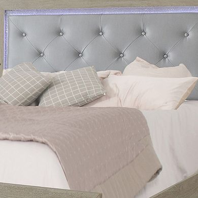 Ancy Queen Size Bed, Tufted And Upholstered Headboard, Light Gray Finish