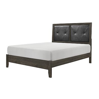 Din Full Size Bed, Button Tufted Faux Leather Upholstery, Gray Wood Veneer