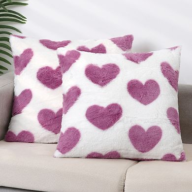 Cute Cartoon Heart Pattern Pillow Covers 2 Packs Soft Plush Pillowcases Cushion Cover 18"x18"
